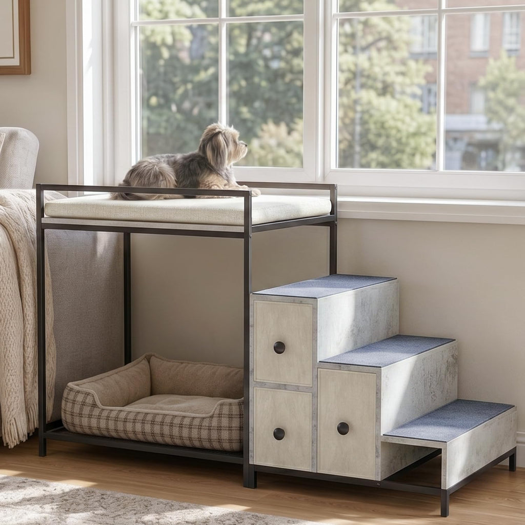 Pet Bunk Bed with Stairs & Storage