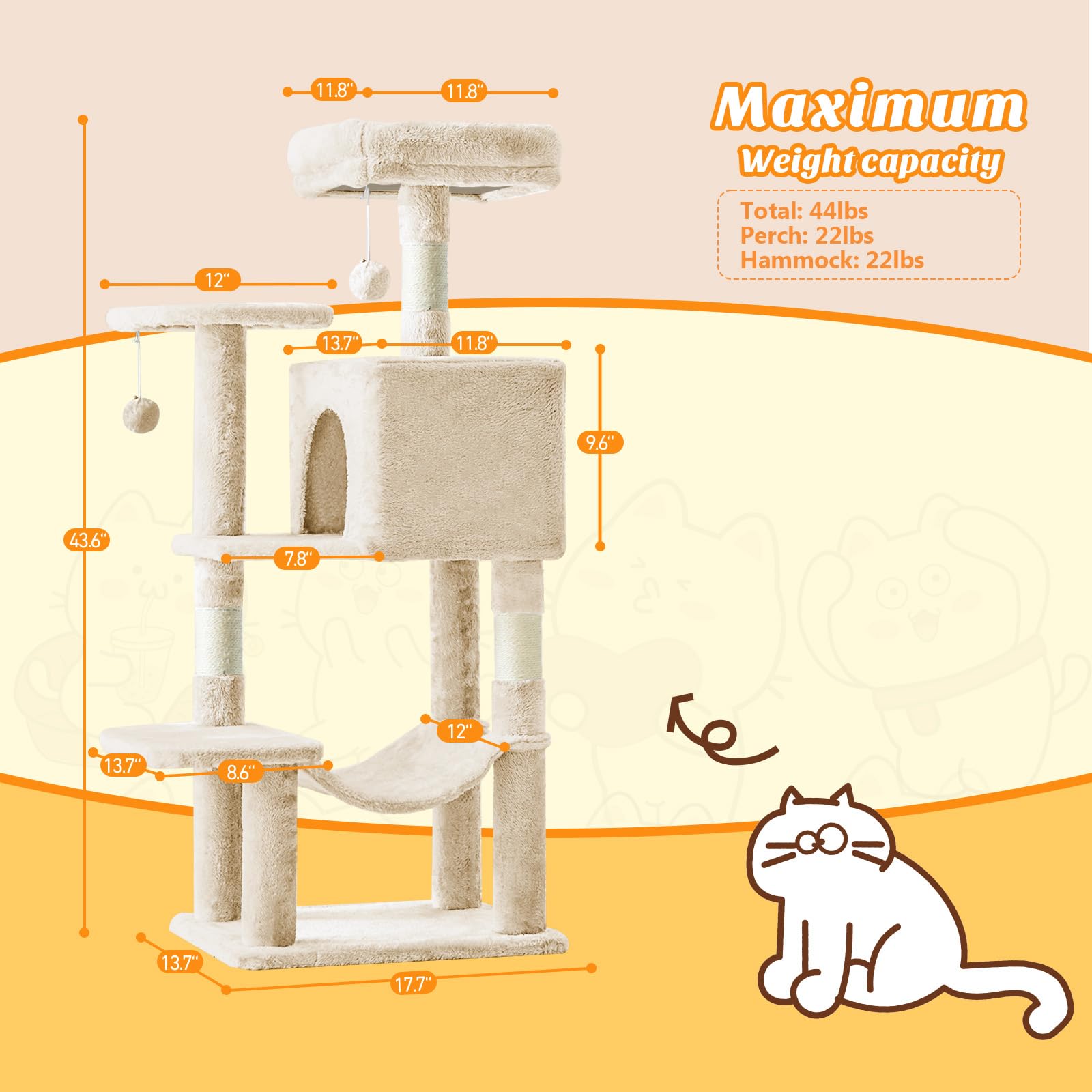 Cat Tree Tower with Hammock & Condo