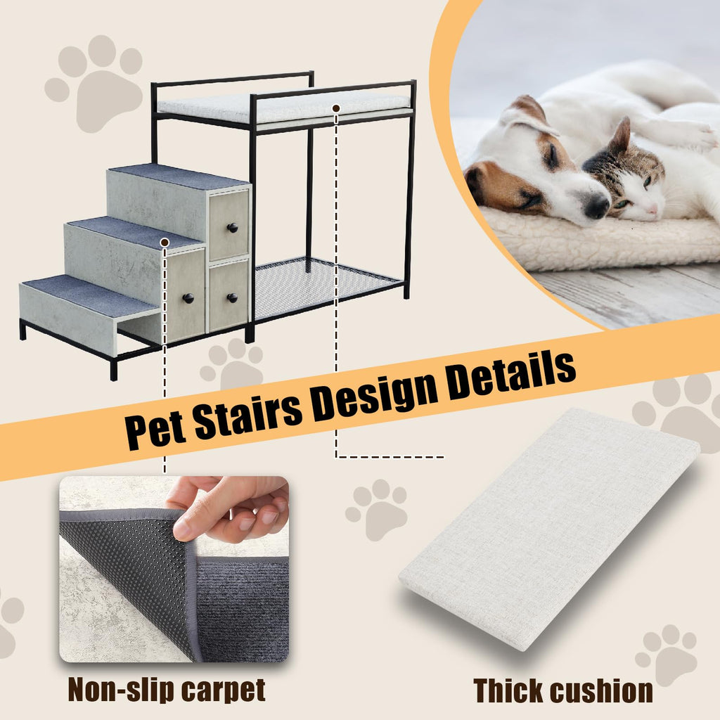 Pet Bunk Bed with Stairs & Storage