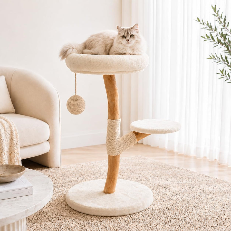 Modern Wood Cat Tree with Bed