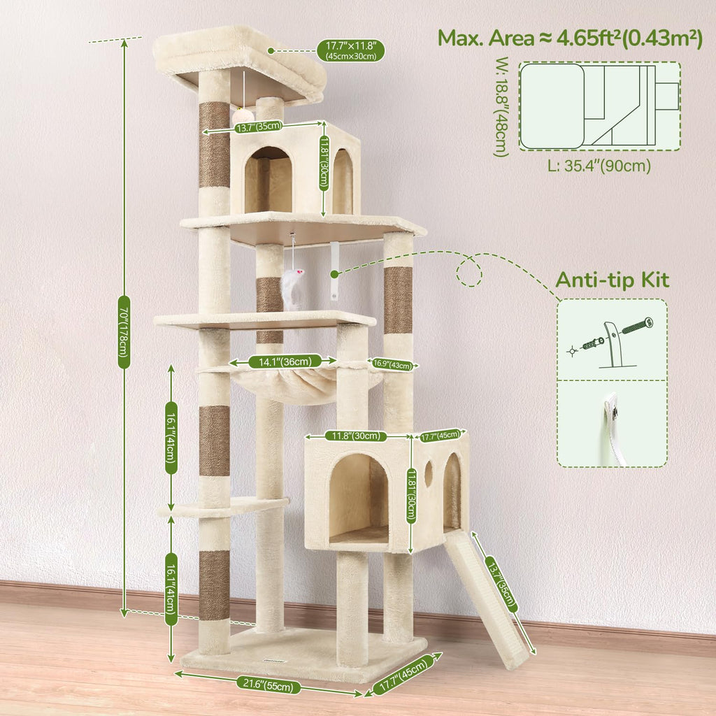 Heavy Duty Cat Tree with Hammock & Condo