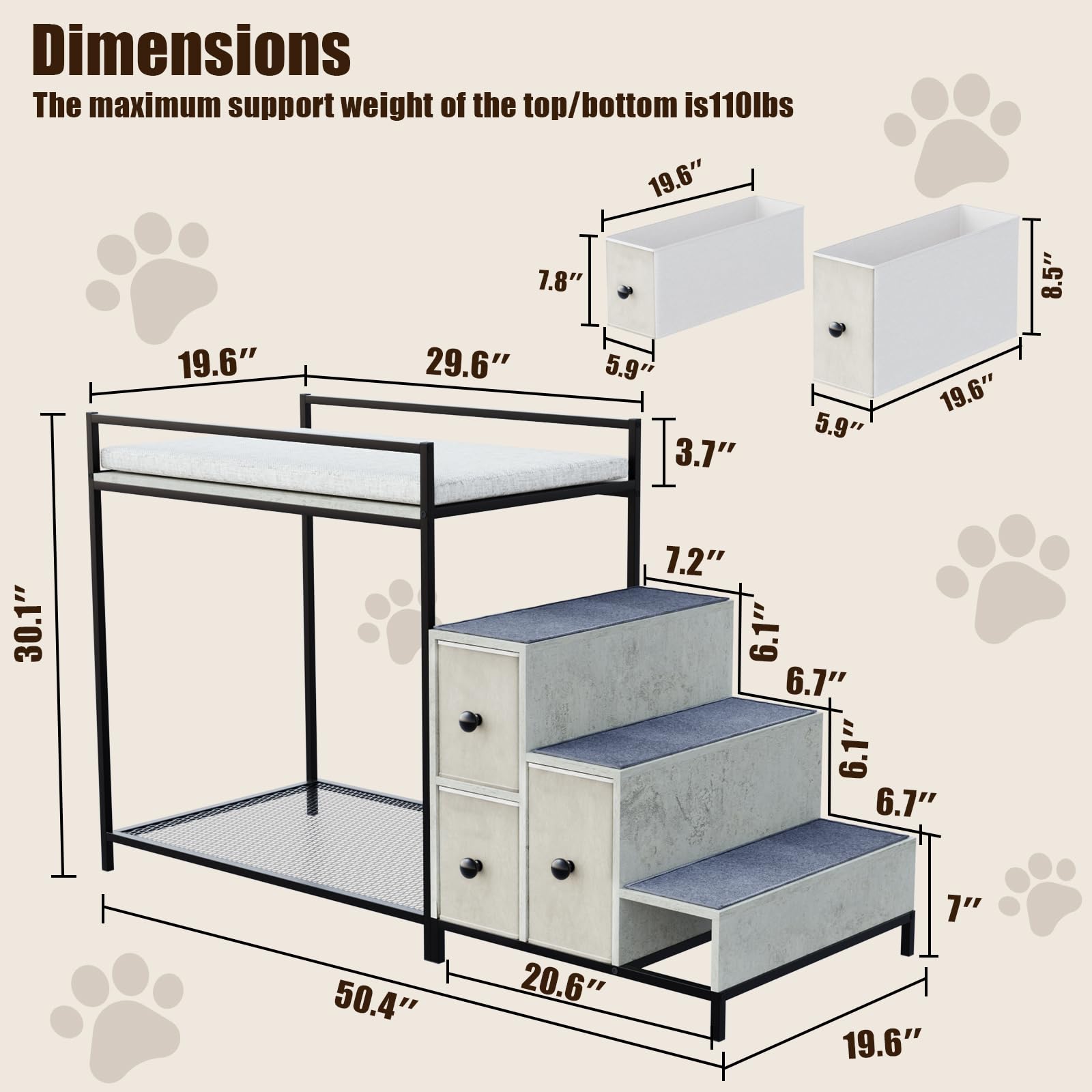 Pet Bunk Bed with Stairs & Storage
