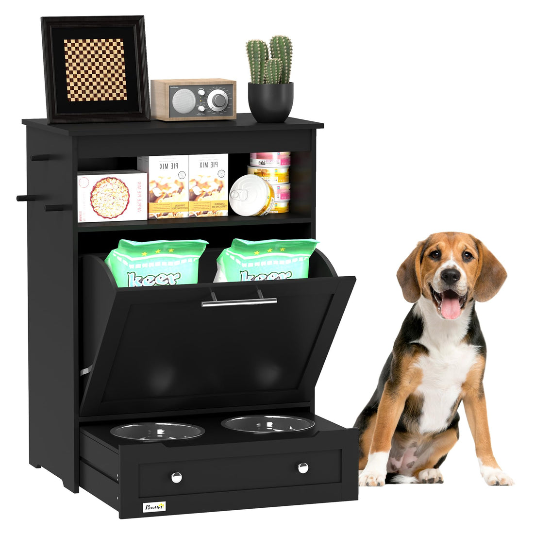 Raised Pet Feeding Station with Storage Cabinet