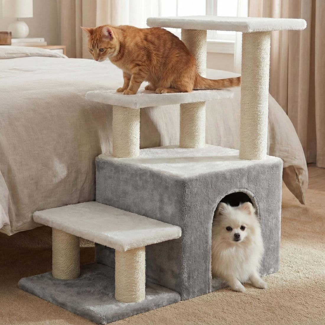 Pet Stairs with Condo & Scratching Posts