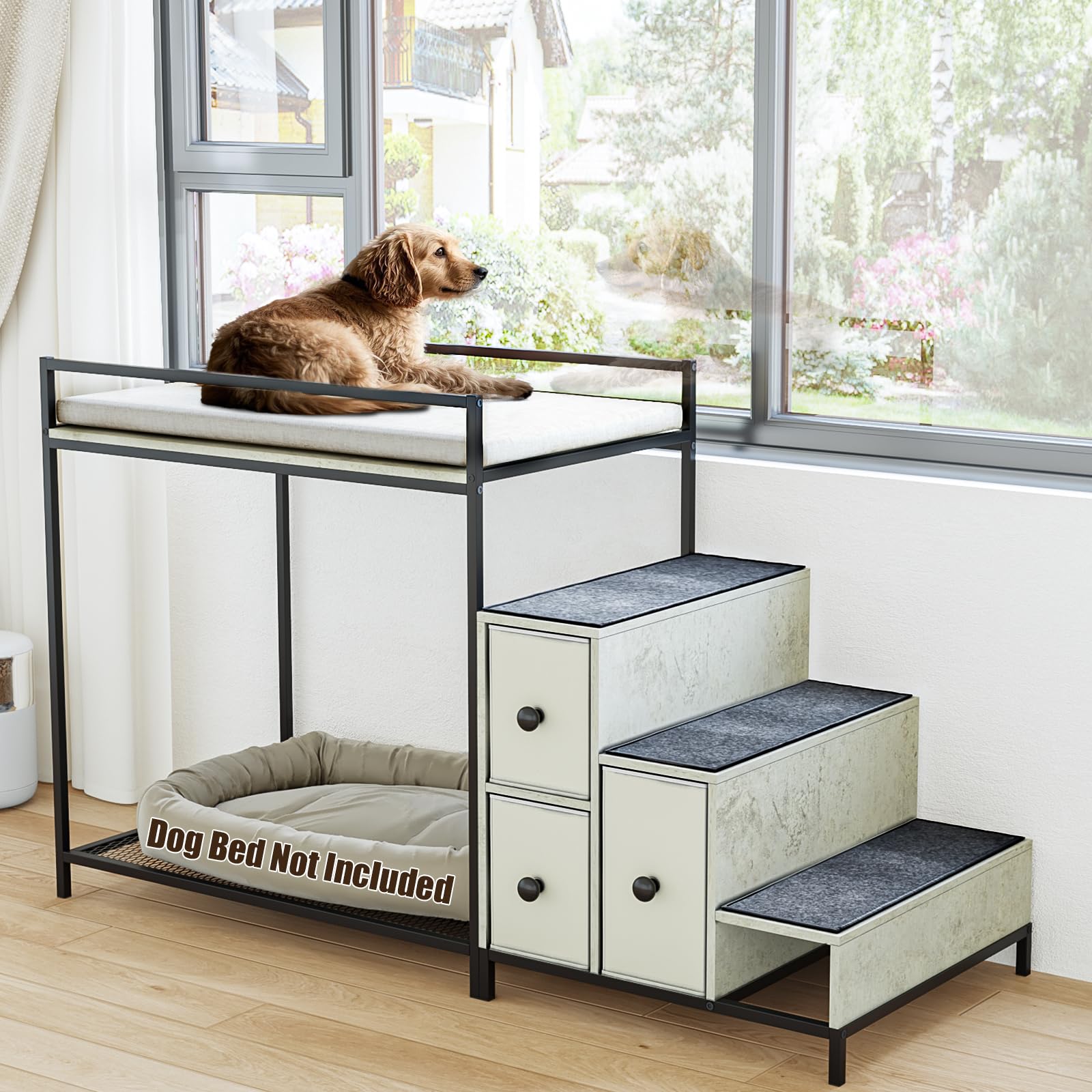 Pet Bunk Bed with Stairs & Storage