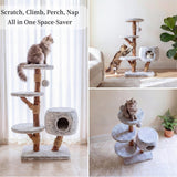 Modern Cat Tree Tower with Cave