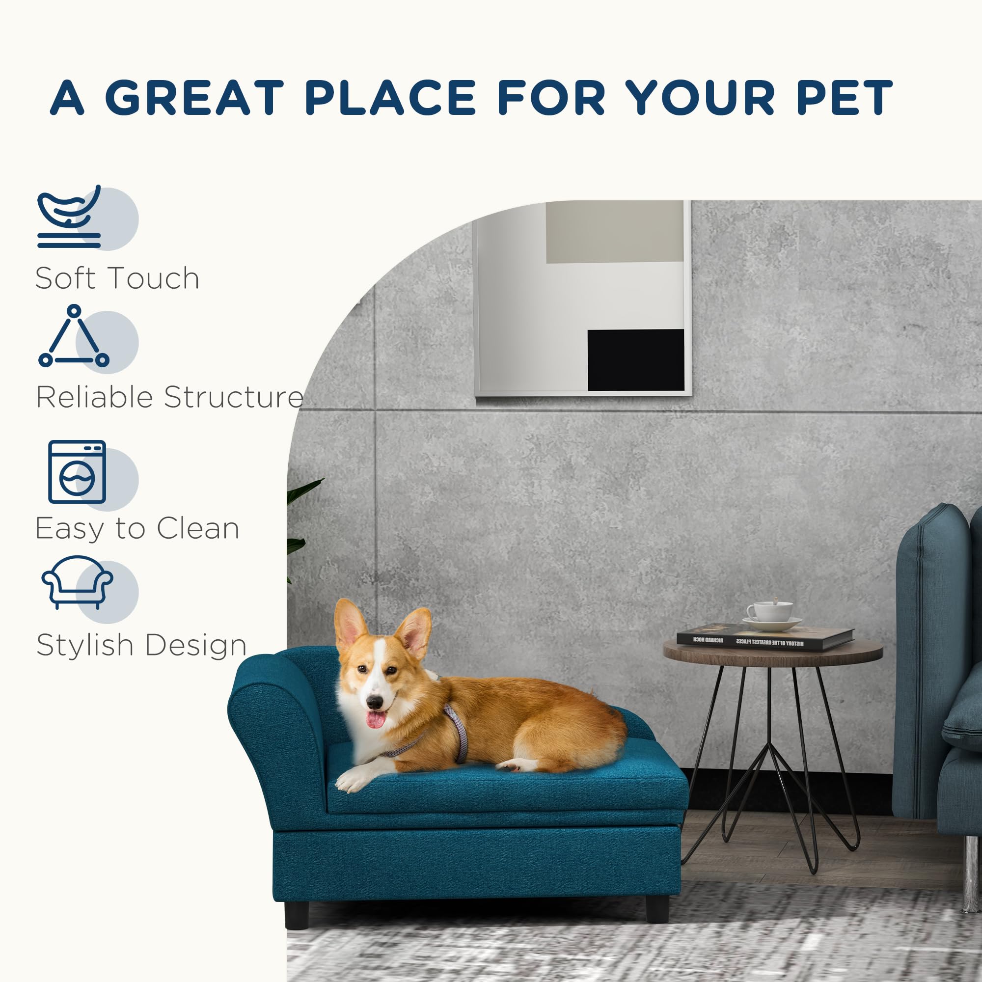 Elevated Pet Sofa Bed with Storage
