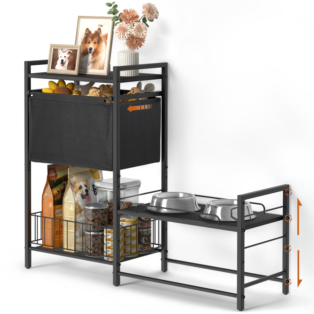 Elevated Dog Bowl Stand with Storage Basket