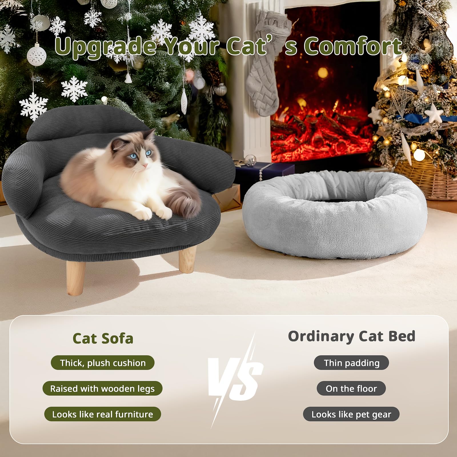 Furniture-Style Cat Sofa Bed with Washable Cover
