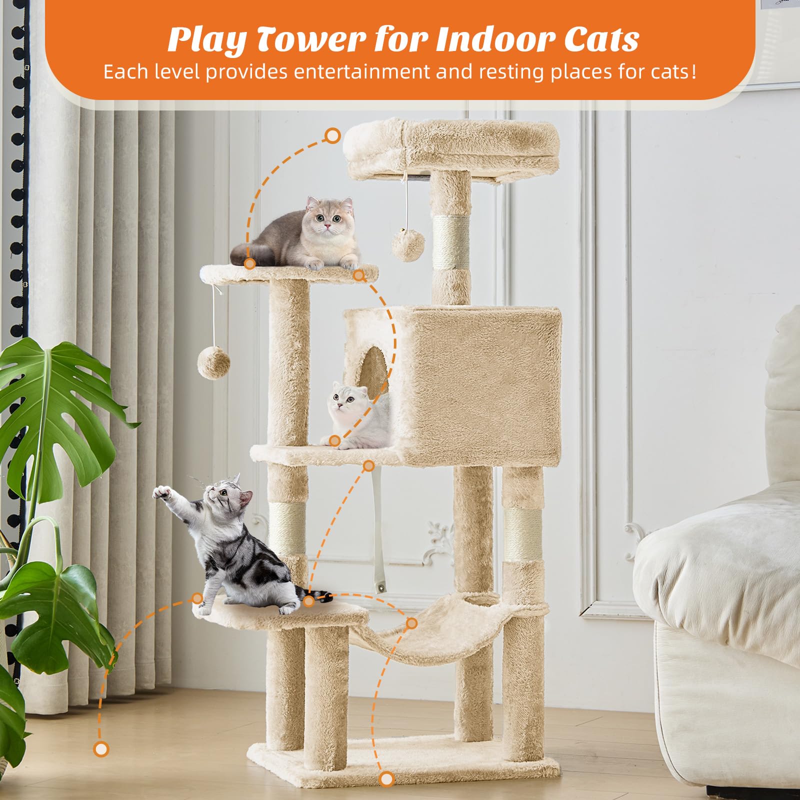 Cat Tree Tower with Hammock & Condo