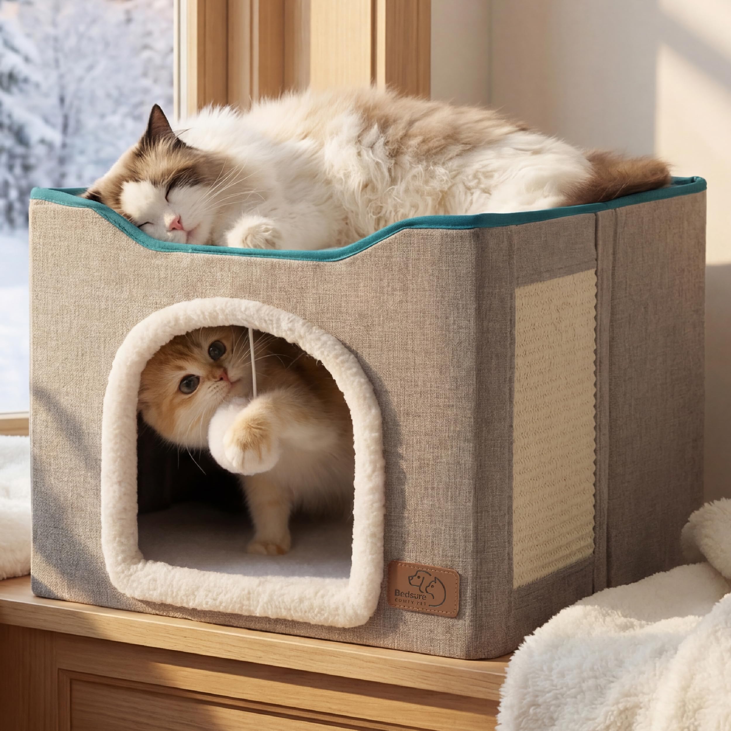 Cat Cave House with Scratch Pad