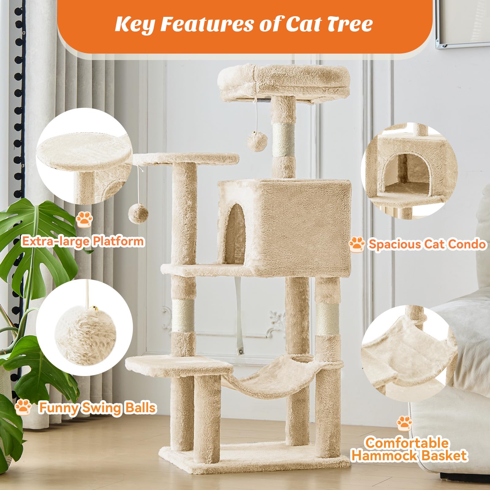 Cat Tree Tower with Hammock & Condo