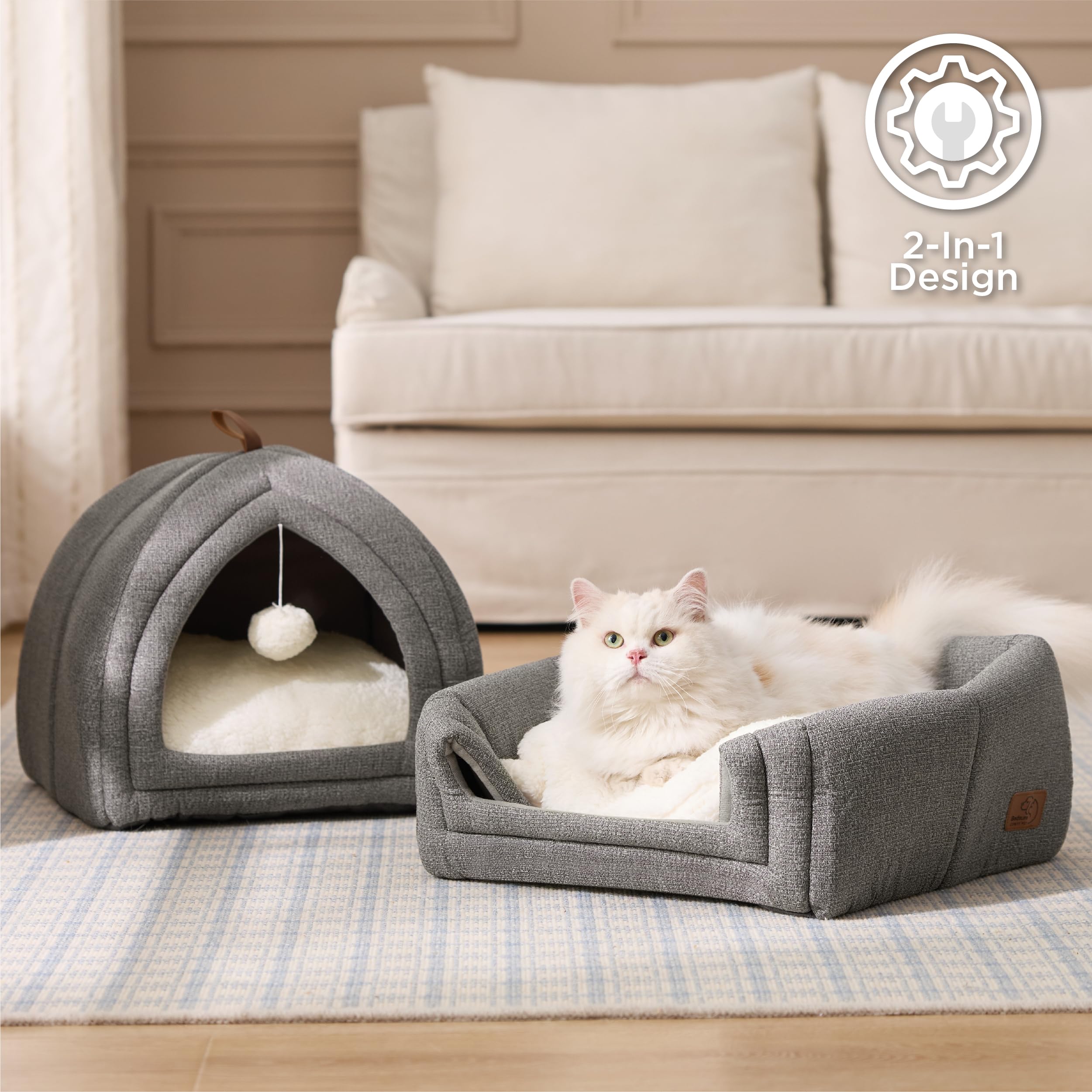 2-in-1 Cat Cave Bed with Cushion